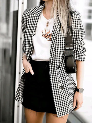 Airchics blazer carreaux double manches 3/4 élégant femme vestes blanc et noir